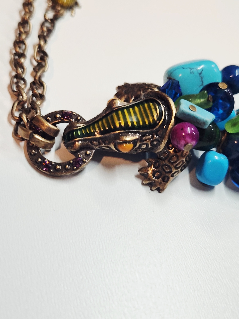 Alligator Pendant Cluster Necklace with Turquoise & Multi Beads CHICOS